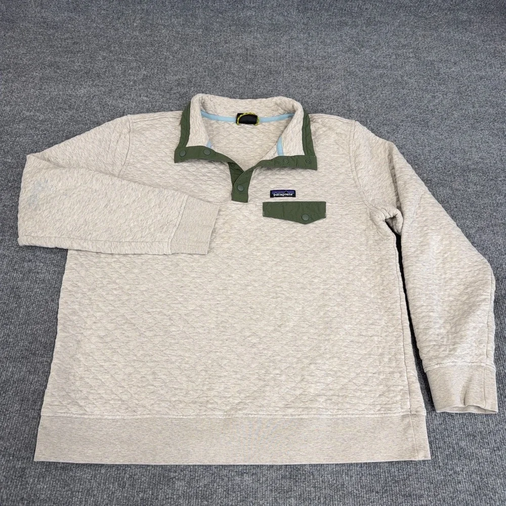 Patagonia Jacket Women 2XL CREAM Green Organic Cotton Quilt Snap-T Pullover READ - Picture 2 of 12